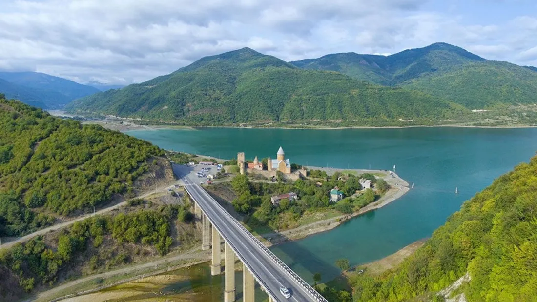 Ananuri fortress and the reservoir from above